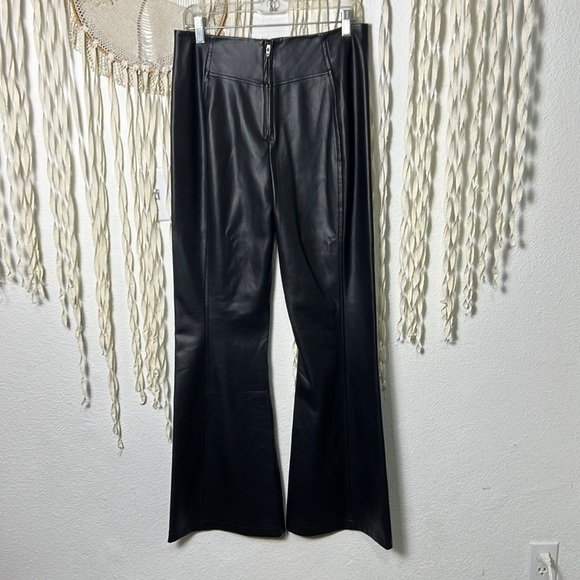 Free People | We The Free NWOT Faux Leather High Rise Split Flare Hem Pants 31 - Picture 6 of 11